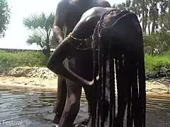 skinny zulu babe, uhh, perfect tits, gettin' fucked hard in river bath