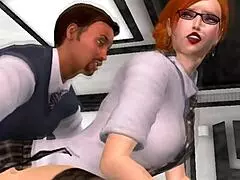 qwert’s office tale in 3d sexvilla 2 unfolds. redhead with glasses gets anal from boss at work. cumshot seals the fantasy.