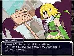 Elf endures rough deepthroat with two cocks in hentai game