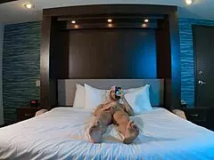 Masturbating hard in hotel room as twink jerks off solo