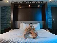 Masturbating hard in hotel room as twink jerks off solo