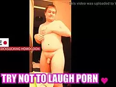 In this silly porn, the guy tries not to laugh while sucking cock.