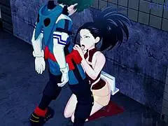 Mina Ashido, Momo Yaoyorozu, Izuku Midoriya in intense My Hero Academia hentai sex.
