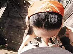 Risky Outdoor Facefuck with Cum in Throat!