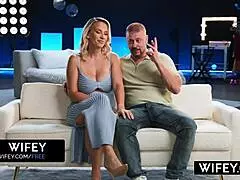 Cock-hungry blonde hotwife Sadie Rose gets deepthroated and creampied while hubby watches her ride.