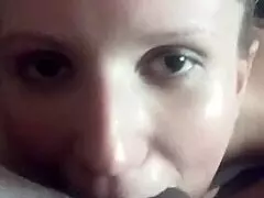 Lena starr unexpectedly gets cumshot in her eye from big cock blowjob