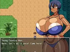 Tanned girl Natsuki drips wet in hentai game massage.