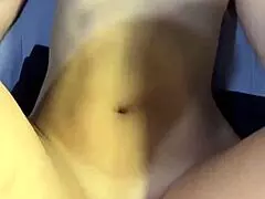 brunette babe rides cowgirl then doggystyle, cumming on her belly