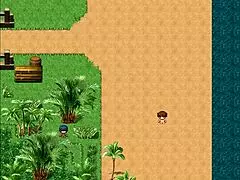 Tanned girl Natsuki drips wet in hentai game massage.