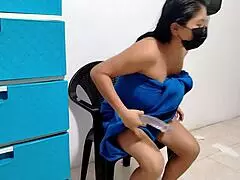 Young latina girl masturbates with dildo after hot shower