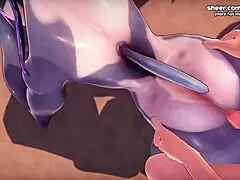 Horny Anime Mermaid with Big Boobs Gives Blowjob and Pussy Creampie