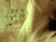 brunette mira v tied up fingering in garage