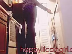 Girl ignores you while cleaning the kitchen, giantess recording this voyeur domination scene