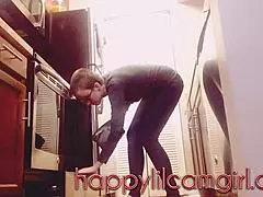 Girl ignores you while cleaning the kitchen, giantess recording this voyeur domination scene