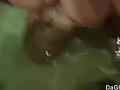 Dagfs masturbates and sucks cock in hot bathtub
