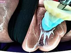 mama's big pussy stretched by machine, dripping and loving every inch