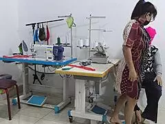 Seductive Massage in Sewing Workshop