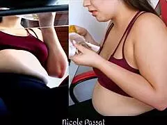 Chubby Latina BBW teases with belly and big ass