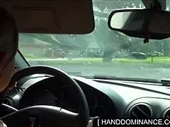 Blondie surprises her step-dad with a handjob on his monster cock