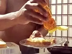 Oh man, cooking turns wild with those big black cock bananas in the kitchen