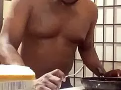 Oh man, cooking turns wild with those big black cock bananas in the kitchen