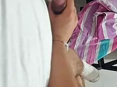 Young Amateur Fondles Neighbor's Big Cock And Masturbates Him When Alone At Home!