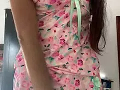 Spying on Innocent Latina Girl Flashing in Pajamas on Camera