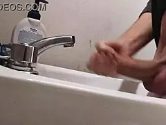 I rest my balls on the sink getting my cock ready for a huge cumshot