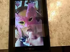 i made this masked tribute for nympho2225 with blowjob and cum all over her