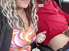 that dirty husband sneaking a blowjob from a milf in the car while driving