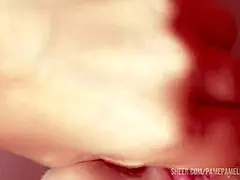 Japanese stepdaughter gives blowjob close-up