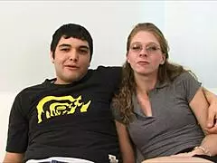 Smoking hot brunette girlfriend fucked by another man in front of her bf