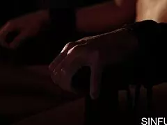 ebony beauty gives handjob and lick in close-up