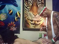 Sexy skinny model with big tits gets pounded by Italian machine on backstage cam.