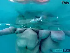 Lexxxi luxe and her bbw friend splash around underwater in the pool