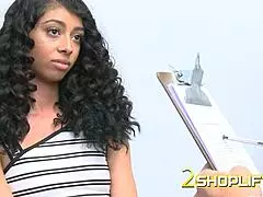 skinny teen thief at work ready to blow officer's huge cock