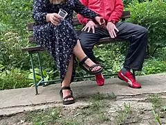 curvy mother in law gets my cum outdoors with handjob and flashing