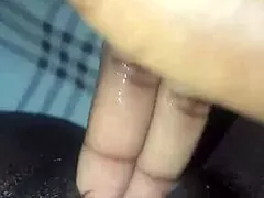 black wet pussy solo masturbation turns homemade creampie