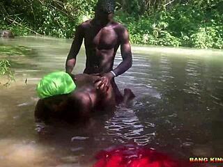 Enjoying slow sex with ebony village wife