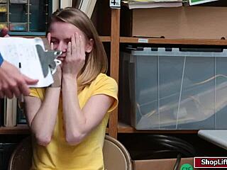 Petite blonde shoplifter roughly banged by LP officer at work