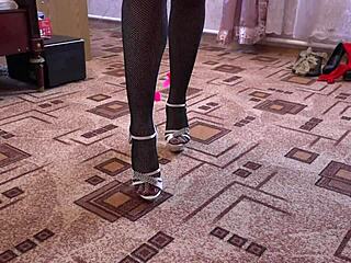 Watch This Brunette's Hairy Pussy in Pantyhose and Heels!