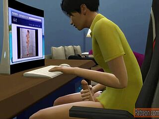 Japán mostohafiú titkos találkozása anyával a gamer ágy mellett tévézés közben