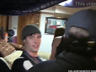 mardi gras party with coeds flashing in public outdoor dorm setting