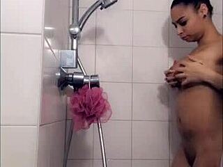 fucking my wet pussy hard in shower