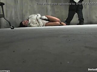 milf gets shackled in a rough bondage device for deepthroat choking and fucking