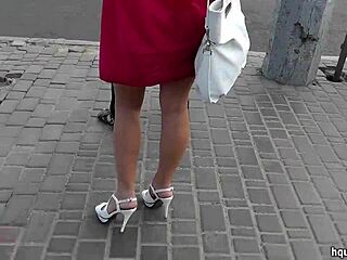 Upskirt Peek at Bus Stop with Cute Skirt