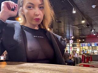 anastasia ocean flashing her breasts boldly in shopping center cafe