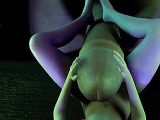 Blonde girl struggles to please a giant's massive dick in 3D