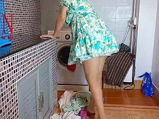 damn, housewife dominated and fucked hard in washing machine with pussy licking!