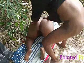 Group exploring bent over in forest nature